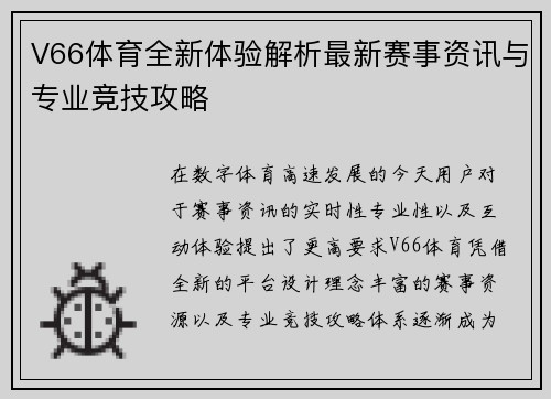 V66体育全新体验解析最新赛事资讯与专业竞技攻略
