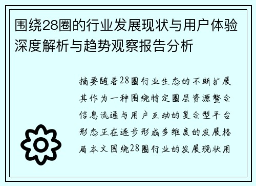 围绕28圈的行业发展现状与用户体验深度解析与趋势观察报告分析 围绕28圈的行业发展现状与用户体验深度解析与趋势观察报告分析